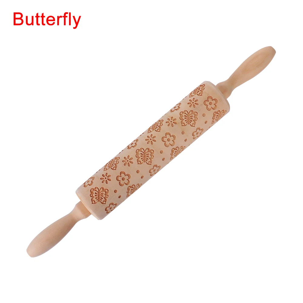 Butterfly Счастливые пасхальные деревянные тисненая Скалка куриное яйцо бабочка цветок выпечки печенье, торты Выгравированные тесто ролик кондитерский инструмент - Цвет: Butterfly