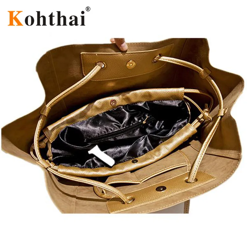 Kohthai Большой Торговый Трапеция Сумки На Ремне Tote 2016 Металл Женщины Сумку Дешевые