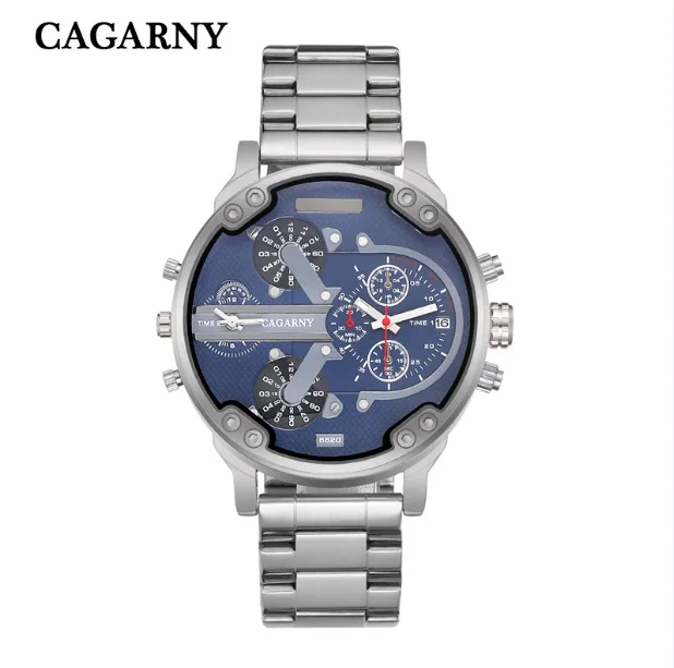 silver blue Крутые наручные часы Мужские люксовый бренд Cagarny мужские s кварцевые часы водонепроницаемые черные часы из нержавеющей стали военные часы relogio masculino - Цвет: silver blue