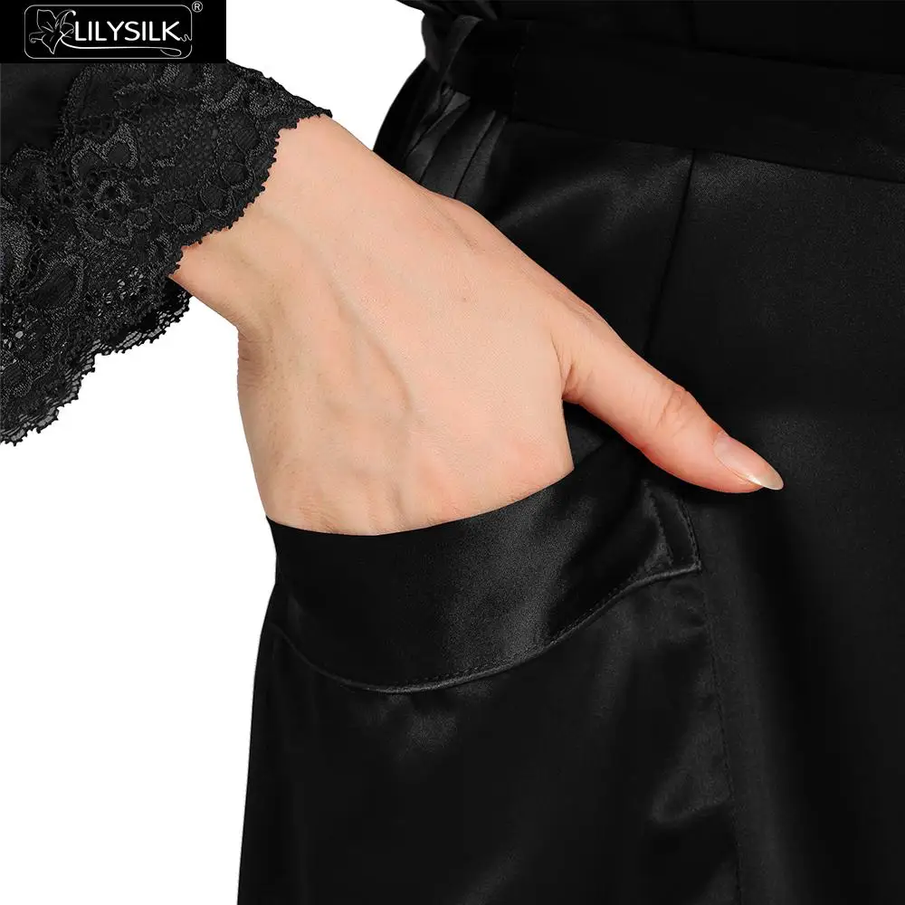 LilySilk халат женский кимоно пеньюар домашняя одежда для женщин шелковый шелк лэйси манжеты 22 momme для сна