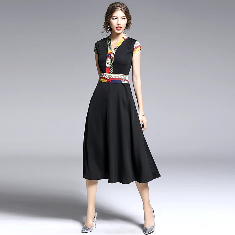 Женское платье черное облегающее средней длины с цветным блоком|Женские платья| |