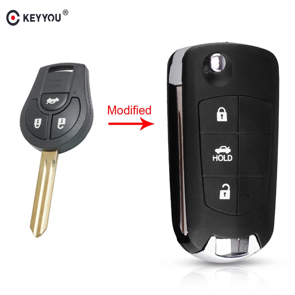 

KEYYOU 3 Buttons Folding Flip Modified Remote Car Key Shell Uncut Blade Key Case For NISSAN Maxima Sentra Versa Sylphy