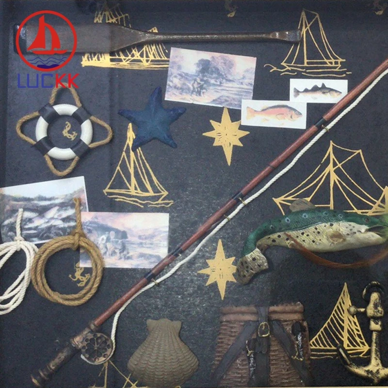 LUCKK 60*40 настенная 3D фоторамка с удочкой и стеклом деревянная в морском стиле