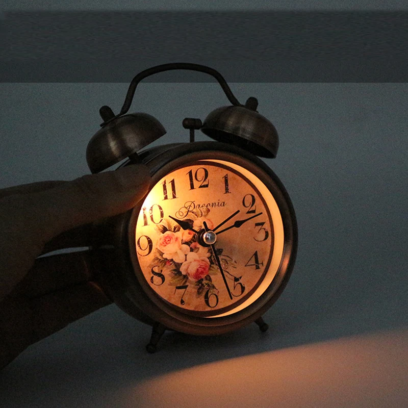 3 дюймовый Винтаж металлический тихий будильник настольные часы с Подсветка для