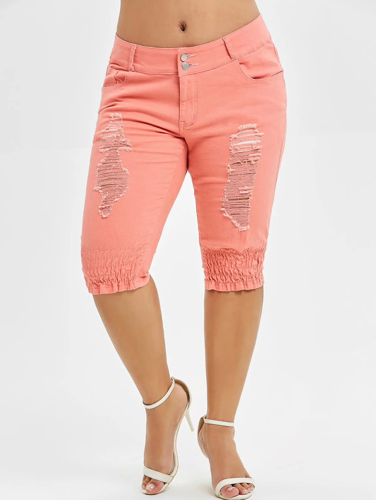 Джинсы ROSEGAL женские состаренные до колена повседневные однотонные рваные брюки