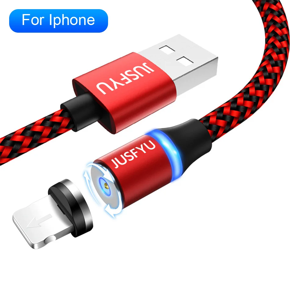 Магнитный кабель 1 м светодиодный Тип C Магнит Micro USB кабель зарядного устройства для samsung S10 iPhone X XS Max XR 7 8 6 6s Plus Мобильный USB C кабель - Цвет: Red for iPhone