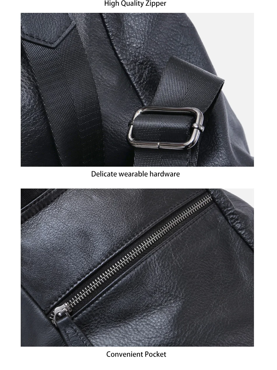 Zency Cowhide Leather Anti-theft Women Backpack Outdoor Travel Bag Large Capactiy Girl's Schoolbag Daily Knapsack Black