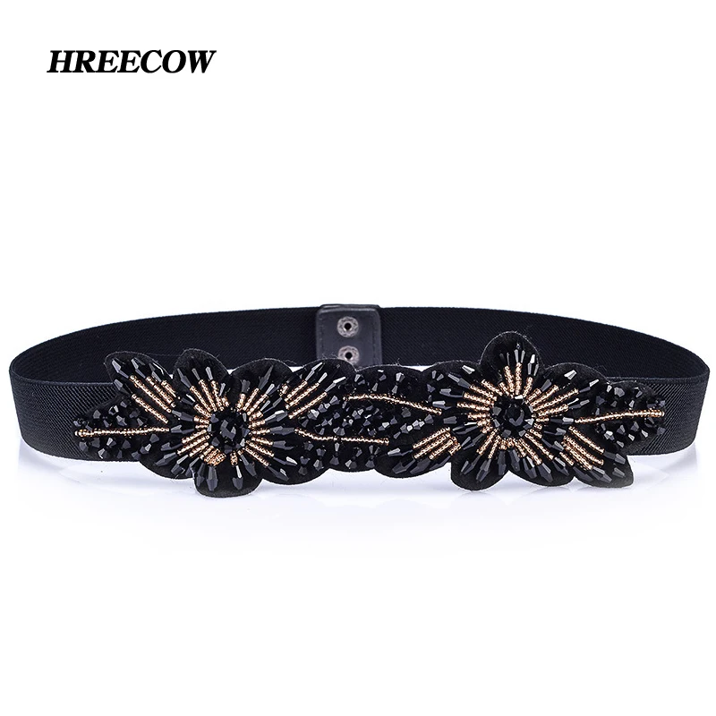 Лидер продаж модный тканый эластичный широкий ремень с искусственным кристаллом