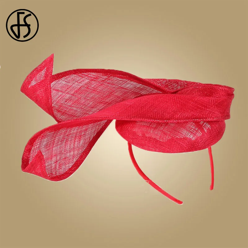 Red Fedoras FS Вуалетка розовая дамская шляпа для свадьбы женские элегантные Кентукки шляпа котелок Черный Sinamay церковь льняные федоры Chapeau Femme - Цвет: Red Fedoras