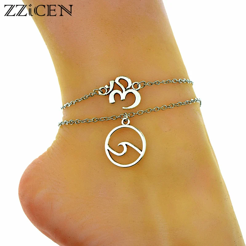 Новинка античный символ йоги Ом многослойные волнистые ножные браслеты для