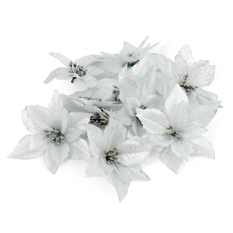 10 шт. красный блестящий цветок Poinsettia Рождественская елка украшения Рождественские украшения для дома Рождество год Декор вечерние принадлежности