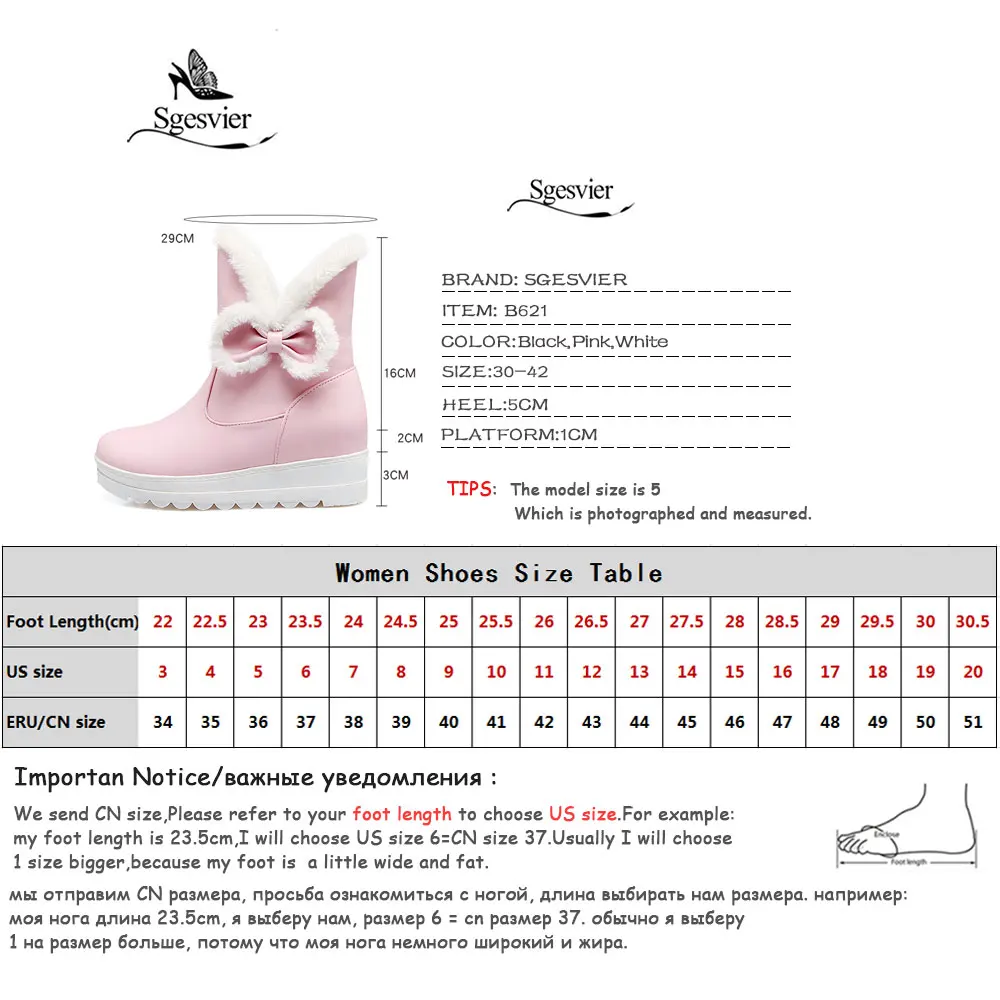 Sgesvier/зимние сапоги Теплая плюшевая обувь Женские ботильоны на танкетке