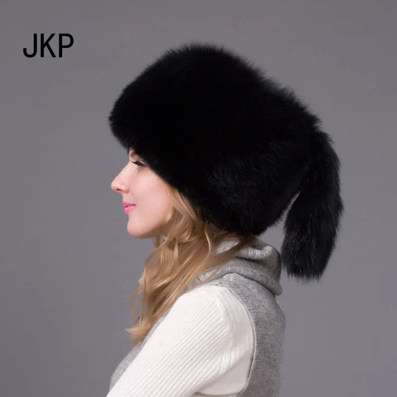 JKP, новинка, настоящая женская зимняя теплая шапка из натурального Лисьего меха, шапки Авиатор из русского меха, Лыжные шапки, модные шапки-бомберы для взрослых, HJL-01 - Цвет: HJL 01C