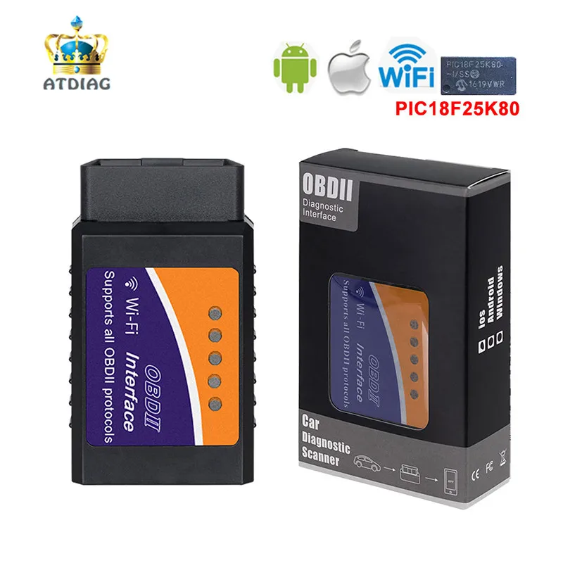 Новейший ELM327 с чипом PIC18F25K80 беспроводной диагностический инструмент OBDII для