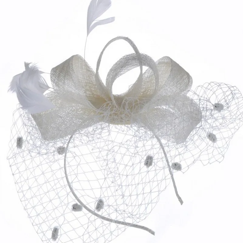 

Handmade Grenadine Bowknot and Feather Women Hair Bands High Grade Party Hat Style Headwear for Women A028