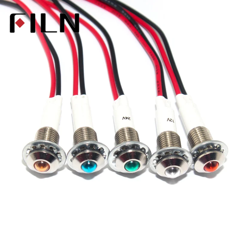 

FILN 10mm metal red green yellow blue white led 6v 24v 36v 48v 110v 220v 12v indicator light with 20cm cable