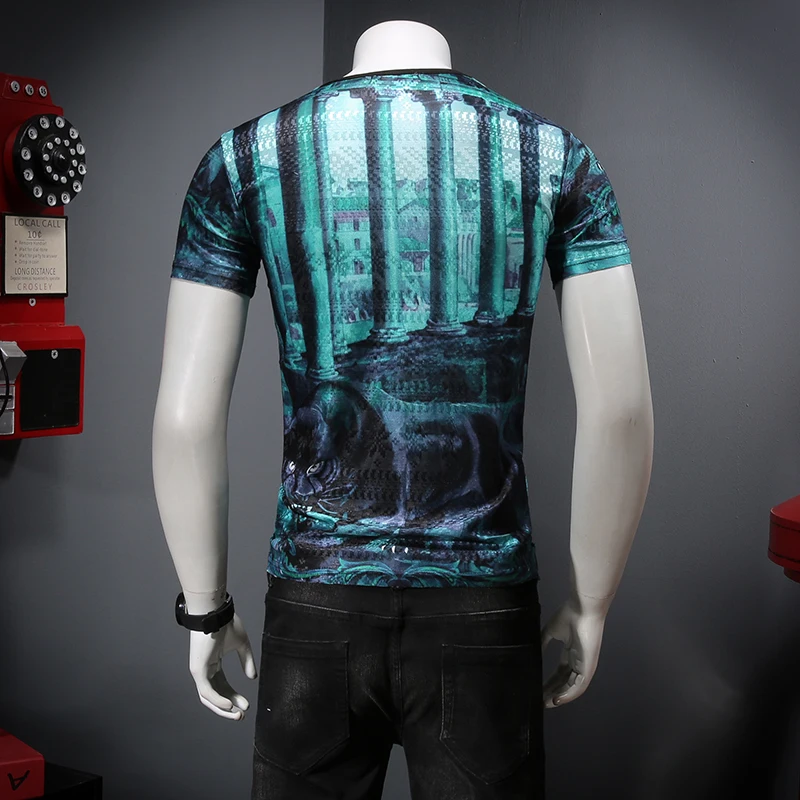 

M6047 Chinese style Crane pattern 3d print short-sleeved t shirt Summer 2019 New quality hollow breathable icy t shirt men M-4XL