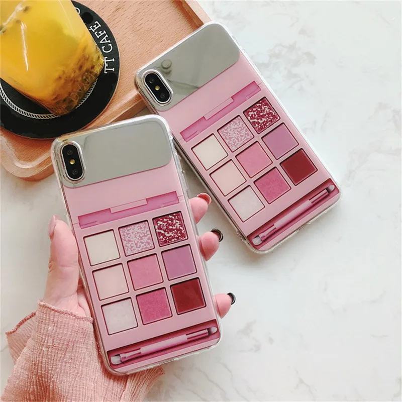 Макияж Палитра теней зеркало телефон чехол для iphone XS Max XR 6 6s 7 8 plus glossy Мягкий