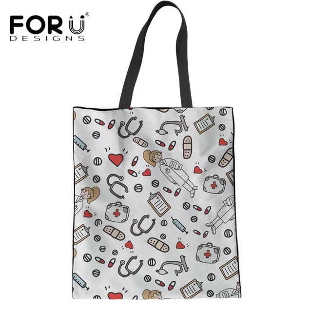 H10557Z22 FORUDESIGNS/женские многоразовые льняные мешочки с милым мультипликационным принтом для медсестры, большая сумка на плечо для хранения, для подростков, Повседневная сумка для покупок - Цвет: H10557Z22