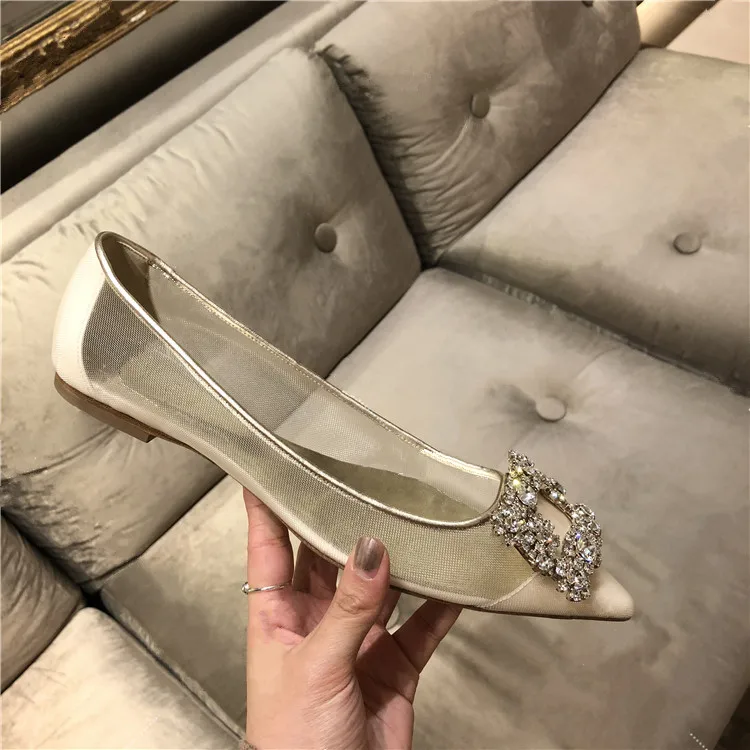 Из сетчатого материала женская обувь Острый носок zapatillas mujer пикантное свадебное платье обувь для вечеринок Пряжка кристалл украшен Bling Женские туфли-лодочки
