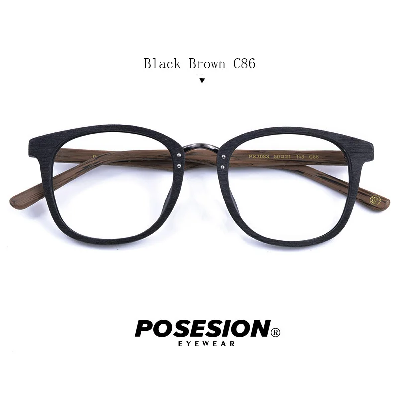 Black Brown Posesion винтажные деревянные оправы для очков деревянные ретро мужской и женский оптический рецепт оправы очки с прозрачными линзами - Цвет оправы: Black Brown