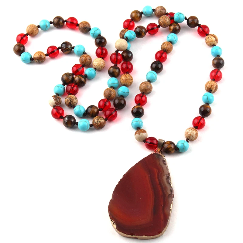 Fashion Bohemian Jewelry Mixed Color Knotted Stone Pendant Necklaces For Women Ethnic Necklace | Украшения и аксессуары