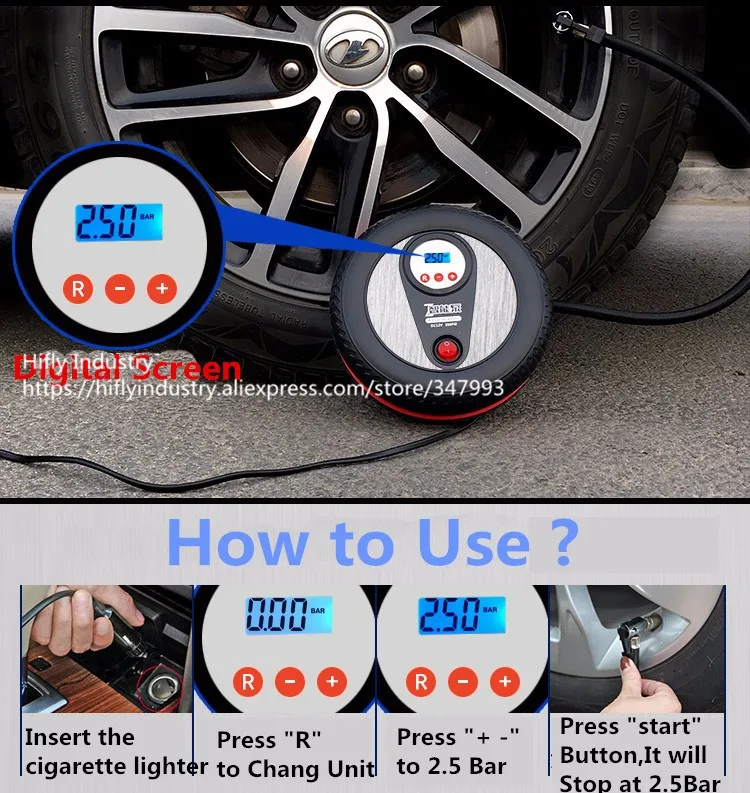 Цифровой предварительно установленный Портативный 12V 260PSI автомобильных шин насос мини цифровой компрессор авто остановить насос автомобильный воздушный компрессор