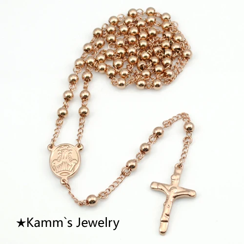 Розовое золото четки бусины из нержавеющей стали цепь ожерелье подвеска в