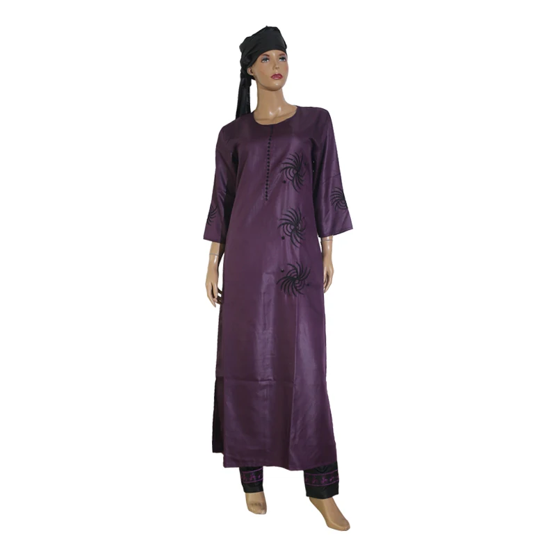 Purple blue 3 предмета в комплекте комплект модные африканские одежда для женщин платья Брюки шарф Набор Базен riche халат вышивка африканские одежды S2946 - Цвет: Purple blue