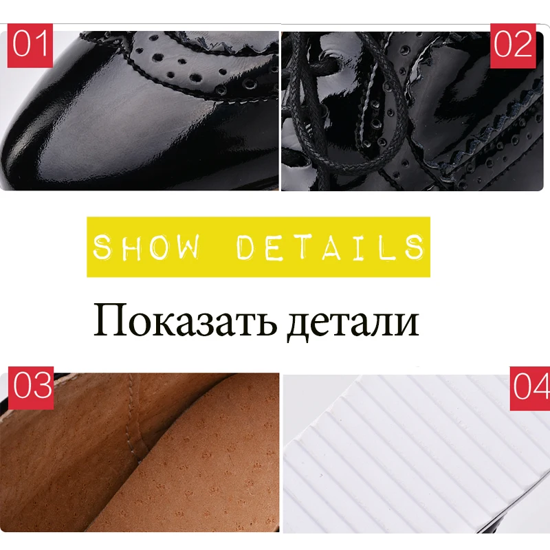 EOFK/Осенняя женская обувь на платформе; женские броги в стиле дерби; обувь из лакированной кожи на плоской подошве со шнуровкой; женские туфли-оксфорды на плоской подошве
