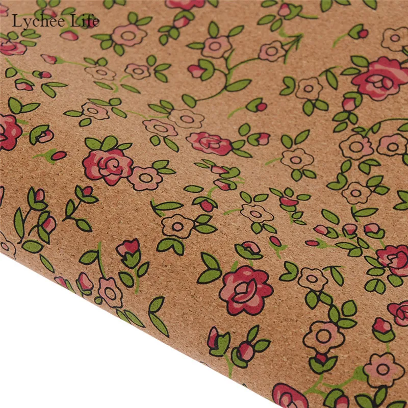 Green leaf rose flow Lychee Life 16 видов стилей, винтажный принт со звездами и цветами, синтетическая кожа, ткань из мягкой пробковой кожи для шитья сумок, одежды, рукоделия - Цвет: Green leaf rose flow
