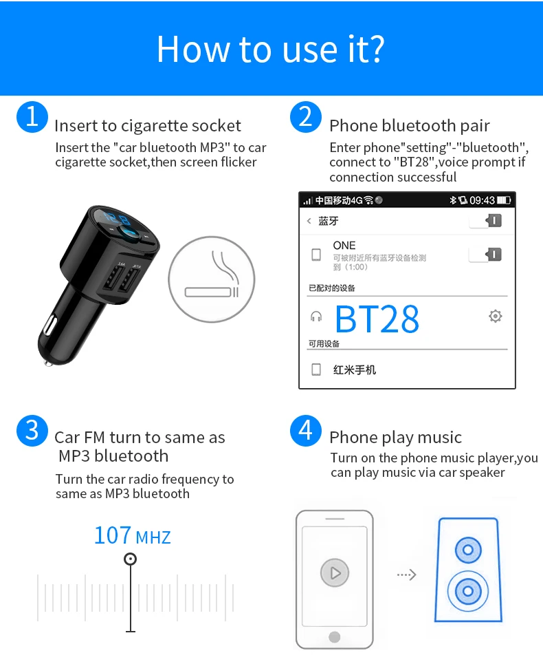 Автомобильный комплект Bluetooth, fm-передатчик, mp3-плеер, светодиодный, двойной, USB, 3.1A, быстрая зарядка, дисплей напряжения, TF, музыка, U диск, AUX воспроизведение