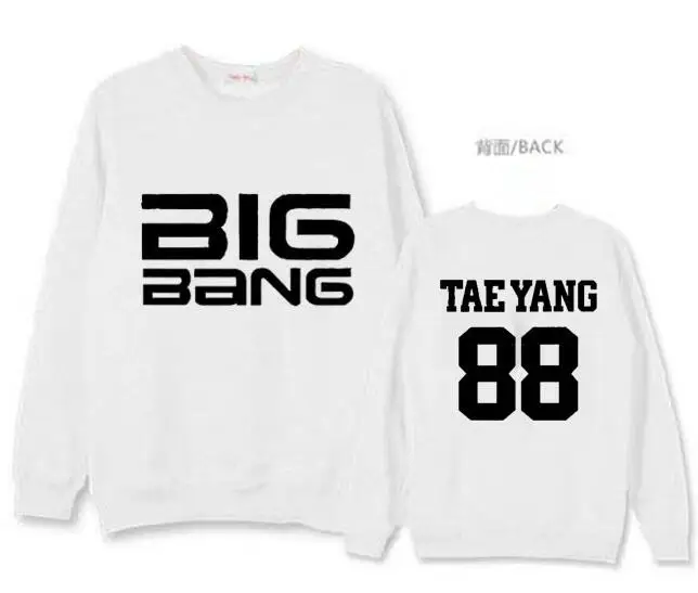 Новое поступление белая/черная тонкая толстовка с принтом имени члена kpop bigbang