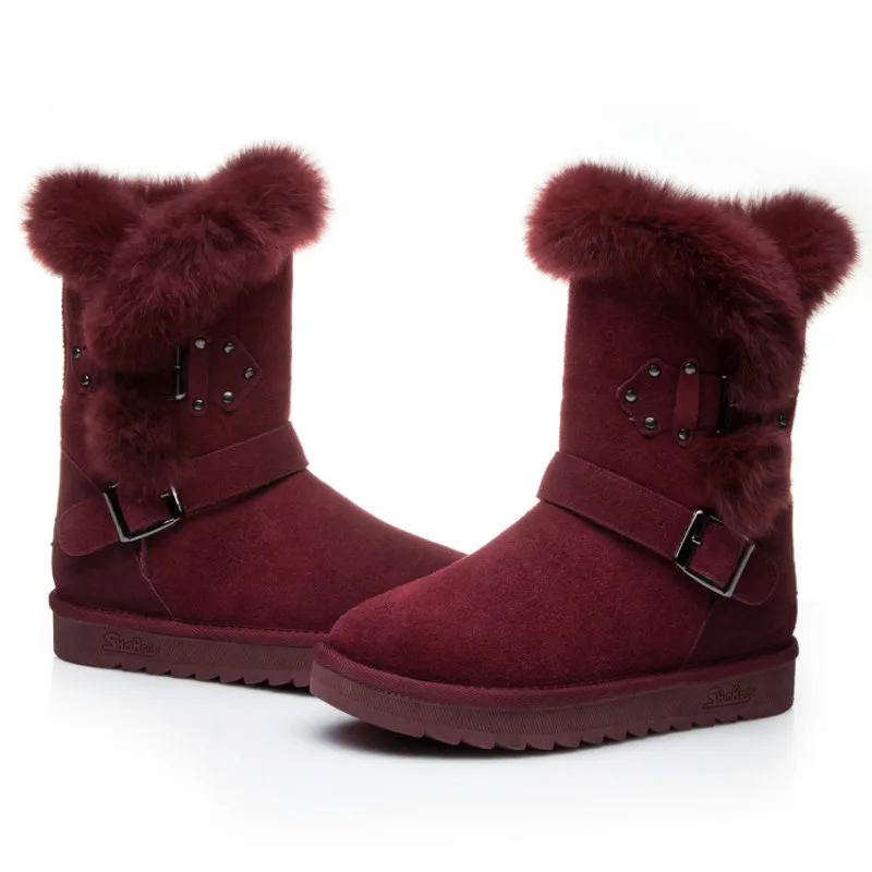 Snow Boots Brand Women Winter Warm Genuine Leather Shoes Real Fur Plush Fashion Buckle Casual High Quality | Обувь