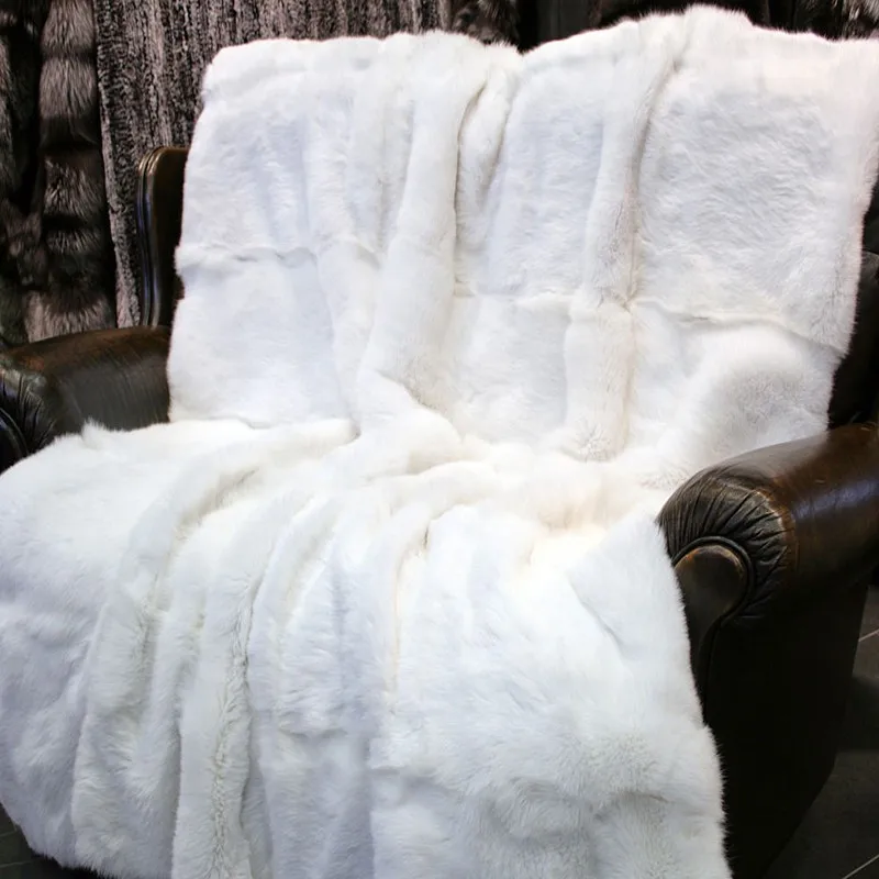 

Luxury Rabbit Fur Rug Genuine Blanket Real Skin Rug Decorative Bedroom Floor Mat Home Decor 220x240cm