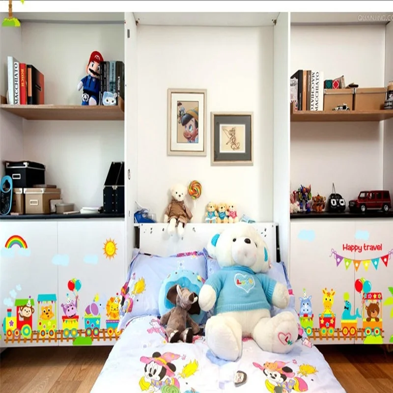 Радостный настенный стикер с поездом Мультяшные обои для детской спальни