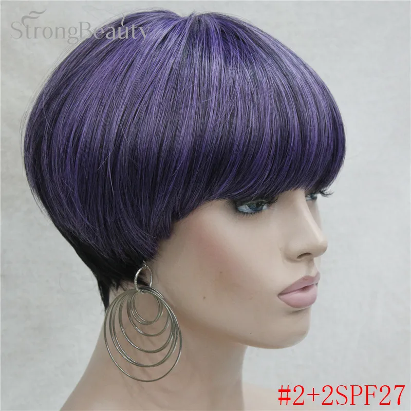 StrongBeauty короткие парики для женщин синтетические коричневые/фиолетовые волосы гриб стрижка волоконный монолитный парик