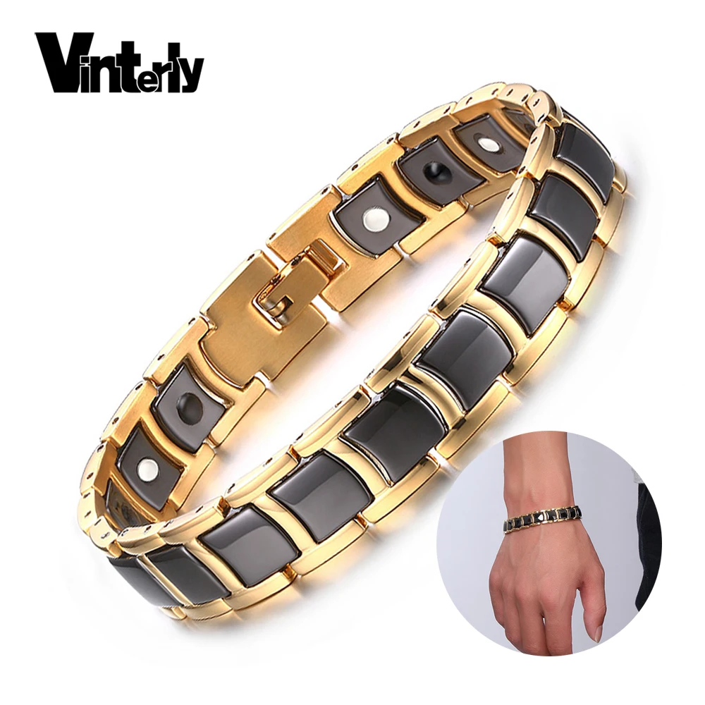 Мужской Магнитный Браслет Vinterly из нержавеющей стали цвет черный|stainless jewelry|germanium