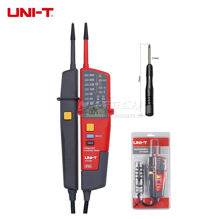 UNI-T UT18D UT18C UT18B UT18A AC DC напряжение метры металла детектор ручка непрерывности тест er Цифровой вольтметр ВКЛ-ВЫКЛ УЗО тест IP65 - Цвет: UT18C