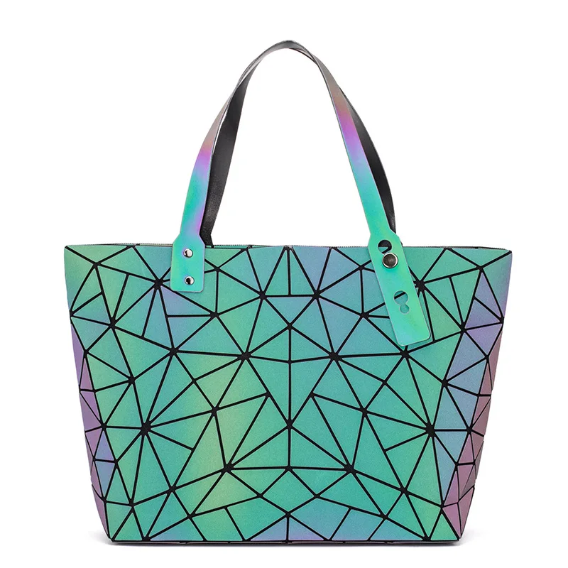 luminous New Fashion Luminous sac Women Bag Diamond Tote Geometric Quilted Shoulder Bags Laser Plain Folding Handbags bolso - Color: luminous