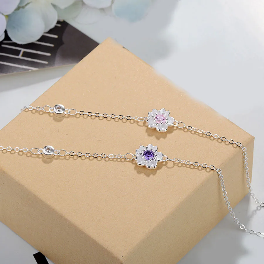 Fashion Beautiful Jewelry Cherry Blossoms Leaf Adjustable Bracelets Crystal Flower Opening Bangles For Female Gift | Украшения и