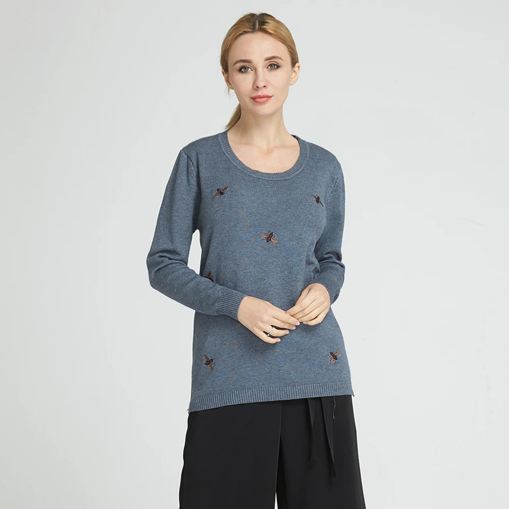 Warmsway 2019 Fall Winter Bee Embroidery Sweaters Plus Size 2XL Women Pullovers Oversized Knitted Tops female jumper C-153 | Женская