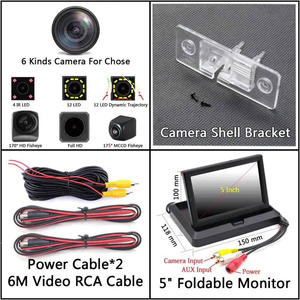 Camera 5 inch Fold 175 градусов рыбий глаз MCCD камера заднего вида для VW Volkswagen Tiguan Passat B5 Sharan Polo Jetta Touareg Porsche Cayenne Skoda - Название цвета: Camera 5 inch Fold