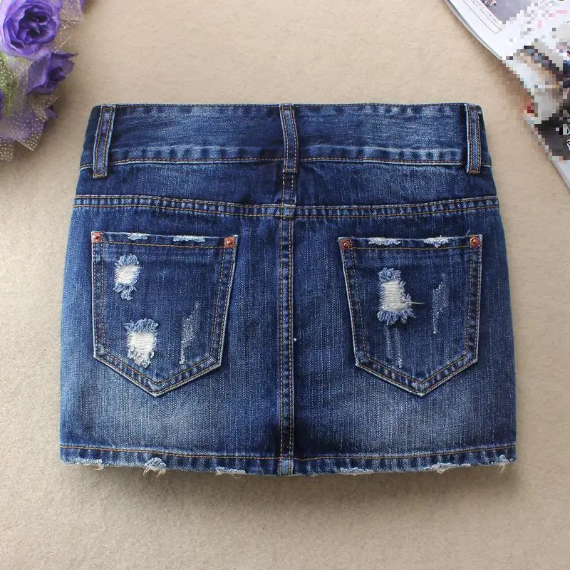 Летняя Новинка 2017 Женская рваная джинсовая юбка с цветочной вышивкой черного и