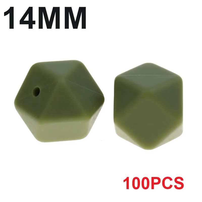 49 Army Green Fkisbox, Bpa бесплатно, 14 мм, 100 шт., силиконовые шестигранные бусины, детские жевательные прорезыватели, прорезыватели, ожерелье, соска, цепочка, сделай сам, подарок для малышей - Цвет: 49 Army Green