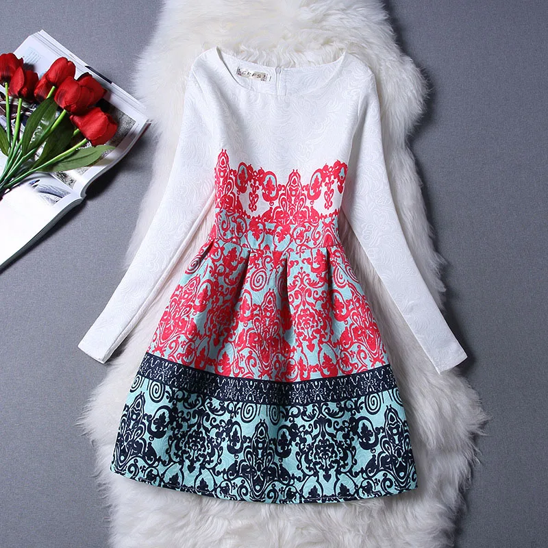 2015 Women Autumn Dress Print New Fashion Casual Dresses Long Sleeve Winter Vestidos Femininos Mavodovama | Женская одежда
