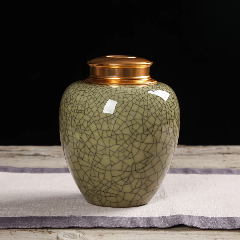 A5 Кракле глазурь Longquan Celadon большой пуэр чай банки Чай Канистра чайный набор кунг-фу Tieguanyin печать банка хранения Винтаж Домашний декор - Цвет: A5