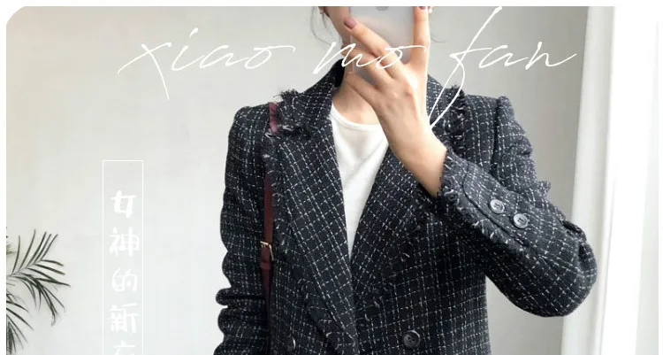 Новое Женское пальто Harajuku уличная одежда корейского размера плюс бархатная куртка Свободная короткая черная клетчатая маленькая куртка