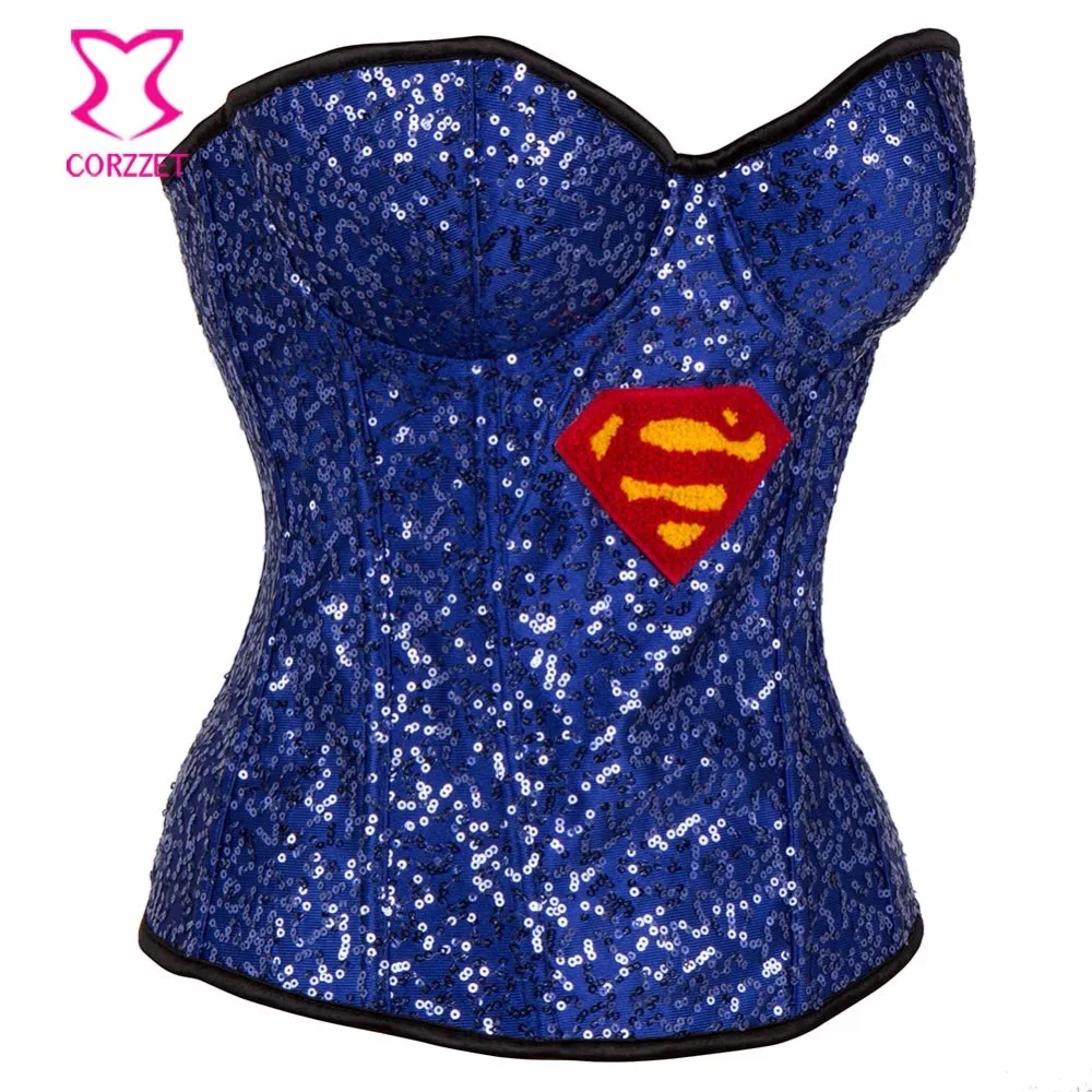 Темно синий корсет с блестками сексуальный для женщин Хэллоуин корсеты