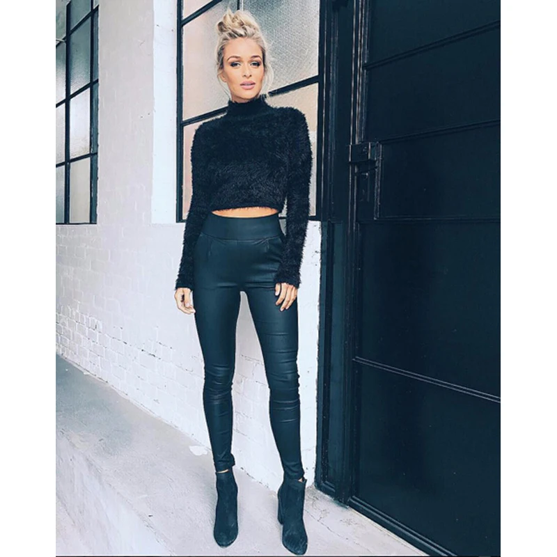 OKXGNZ 2018 New Autumn and Winter Women Wool Cropped Jumpers Fluffy Mohair Sweater Mujer Pullover Sweaters Crop Top Black | Женская